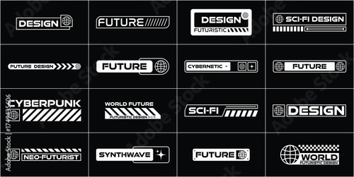 Futuristic streetwear element, futuristic cyberpunk interface element, technology graphic vector, user Interface set. Vector graphic design template
