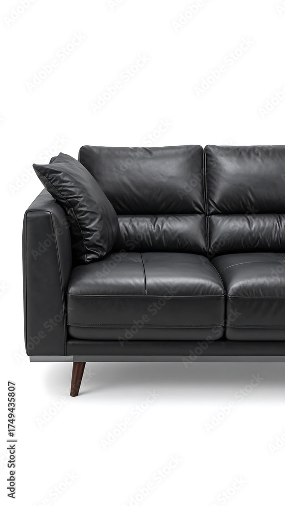 Fototapeta premium Black leather sectional sofa