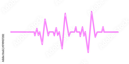 Pink heartbeat pulse line on white background with minimalist neon glow effect. Modern electrocardiogram waveform design for health, love, or sound energy concepts. Clean digital art illustration.