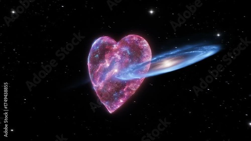 Cosmic heart & galaxy drift through the starry cosmos, romantic