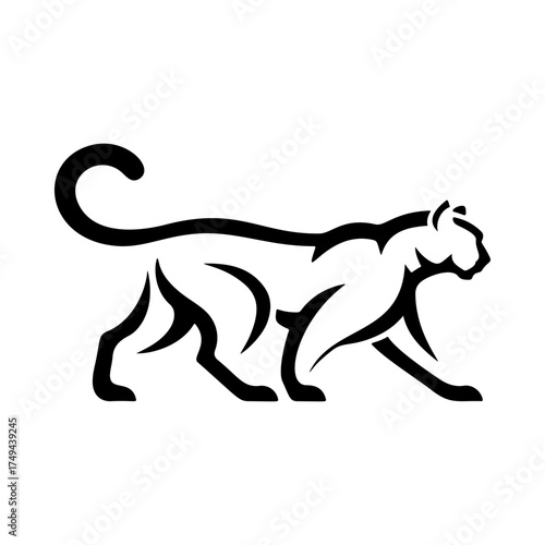 Illustration of a panther or cougar in a walking stance isolated on white background. Design element for emblem, sign, poster, badge. Vector illustration