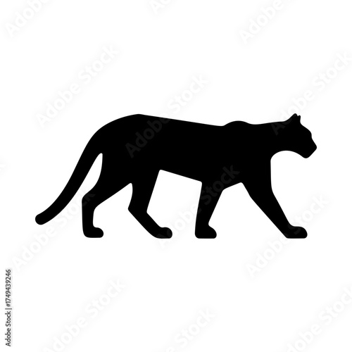 Illustration of a panther or cougar in a walking stance isolated on white background. Design element for emblem, sign, poster, badge. Vector illustration