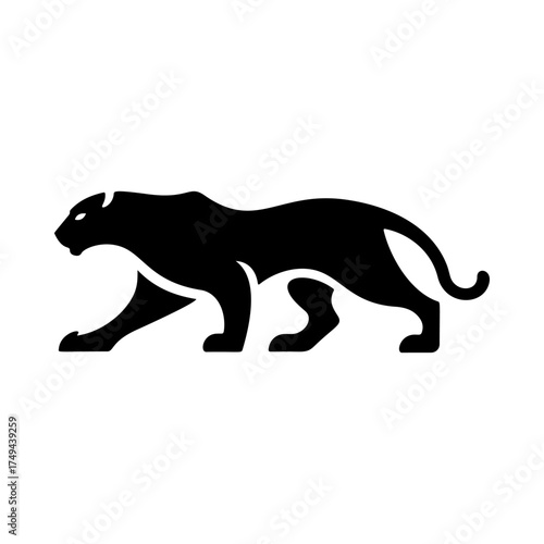 Illustration of a panther or cougar in a walking stance isolated on white background. Design element for emblem, sign, poster, badge. Vector illustration