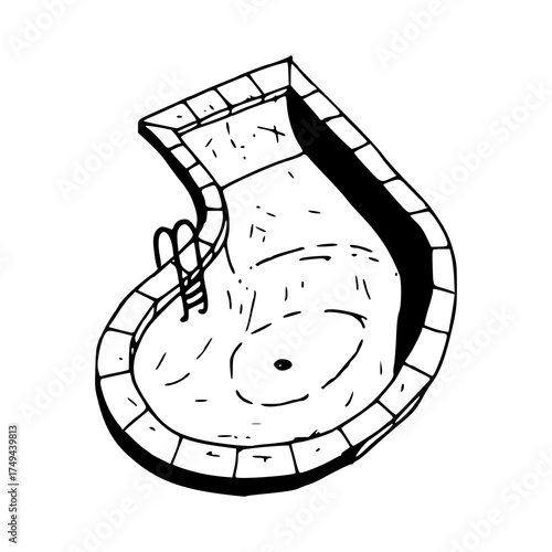 blueprint style drawing of an outdoor water pool