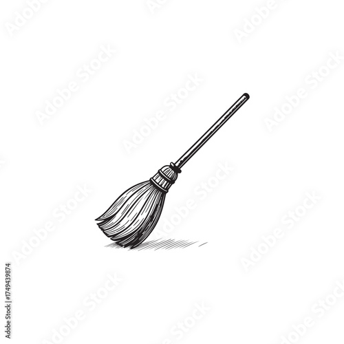 Hand-Drawn Broom Illustration: Classic Cleaning Tool For Home, Office, And Art Projects, Decorative Symbol