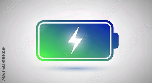 Free Download Gradient battery icon with green-blue hues, white lightning bolt, subtle shadow on light grey background. Calm tech mood. AI Generated - GFXLoad