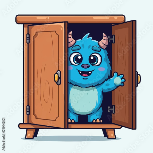 The wardrobe opens, revealing a sweet little monster.