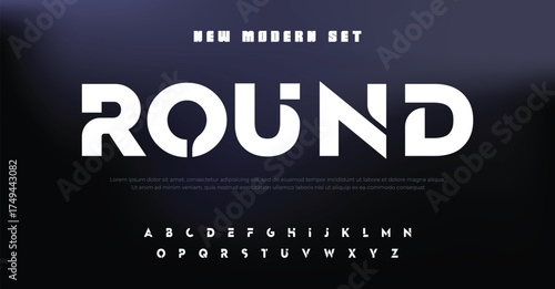Round, Abstract technology science alphabet font. digital space typography vector illustration design

