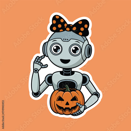 Minimal robot halloween female robot, cute robot, pumpkin