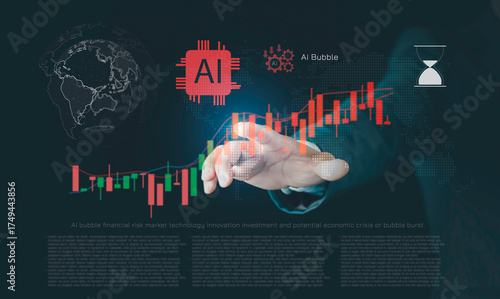 AI bubble concept representing global financial risk and market speculation from rapid growth of artificial intelligence technology, innovation investment,potential economic crisis or bubble burst.