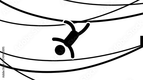 A stick figure falls helplessly through a tangled web of lines, representing entrapment and the struggle to escape unseen forces