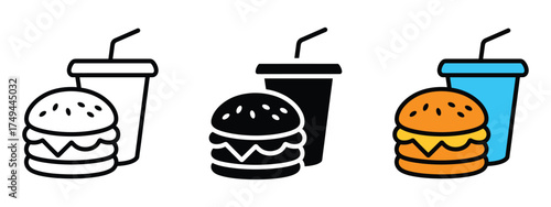 Cheese burger icon vector. mouthwatering burger and refreshing soda symbol. vector illustration.