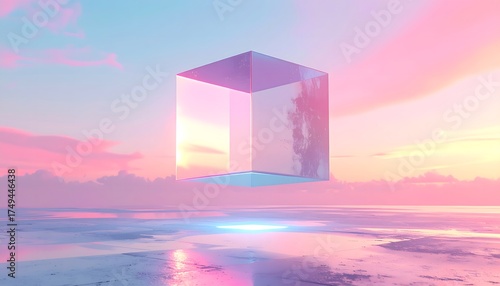 Wallpaper Mural Minimal futuristic levitating cube with warm ambient lighting high resolution photo Torontodigital.ca