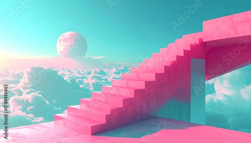 Wallpaper Mural Minimal pastel architecture design with floating steps high resolution photo Torontodigital.ca