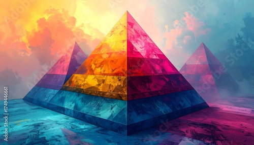 Wallpaper Mural Modern digital artwork featuring luminous rainbow geometric pyramid structure high resolution photo Torontodigital.ca