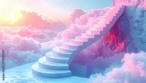 Wallpaper Mural Pastel fantasy stairway climbing above cotton clouds high resolution photo Torontodigital.ca