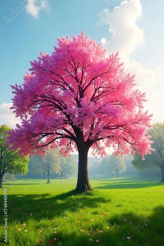 Majestic Linden Tree in Full Spring Bloom, Bathed in Soft Sunlight, Serene Landscape Photography