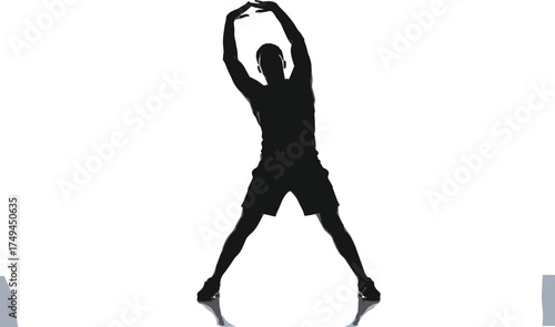 Fitness exercise silhouette illustration of man stretching arms and legs for workout, flexibility, health, and wellness concept design
