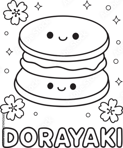 Kawaii Dorayaki Japanese Sweet Art coloring page