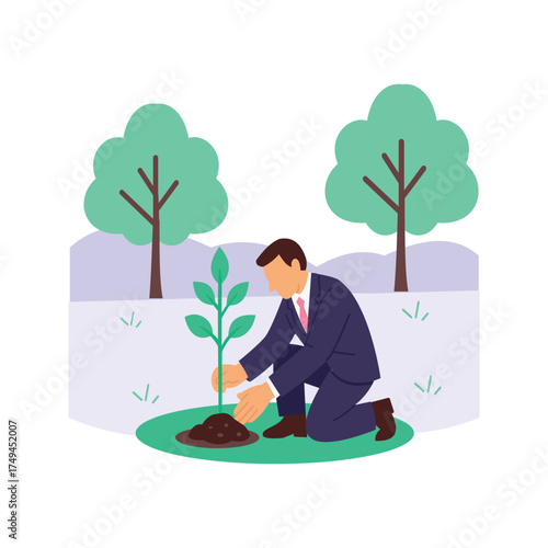 Tree Plantation, Workers planting trees for green environment