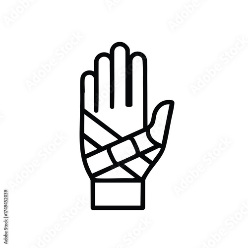 Hand injury icon for healthcare and safety materials, showing a fractured or sprained hand with bandages, perfect for medical or sports visuals