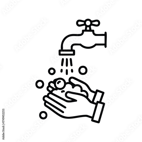 Maintain hygiene with frequent handwashing using soap and water to prevent illness and keep healthy, illustrated in a clean, modern line art style