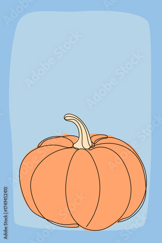 Line Art Pumpkin. Happy Halloween Holiday Greeting Card Element. Autumn Thanksgiving Party Mascot Contour. Seasonal Vegetable Food Icon. One Continuous Outline Drawing Modern Design. Halloween Decor	
