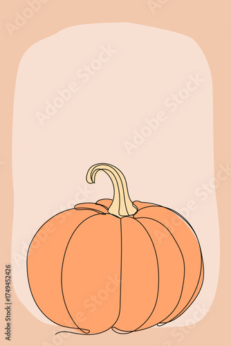 Line Art Pumpkin. Happy Halloween Holiday Greeting Card Element. Autumn Thanksgiving Party Mascot Contour. Seasonal Vegetable Food Icon. One Continuous Outline Drawing Modern Design. Halloween Decor	
