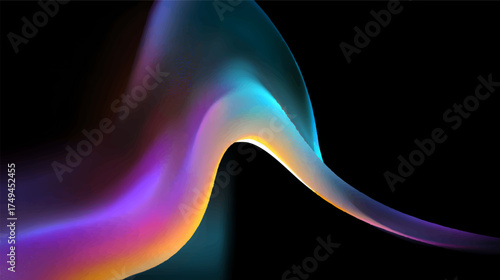 A smooth, flowing abstract design with vibrant colors including blue, purple, and orange against a black background