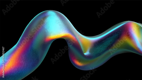 A smooth, flowing abstract design with vibrant colors including blue, purple, and orange against a black background