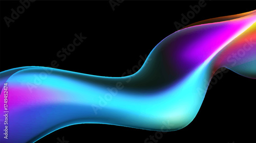 A smooth, flowing abstract design with vibrant colors including blue, purple, and orange against a black background