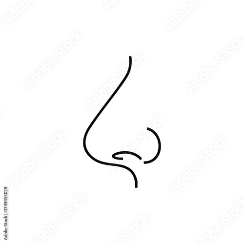 Modern minimalist line art of a human nose in profile, ideal for medical illustrations, beauty concepts, or health-related designs for a sleek and clean look