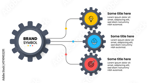 Infographic template. 3 connected gears with icons