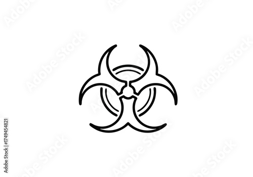 Simple biohazard symbol on white offers a clean, minimalist design perfect for healthcare, safety, or science visuals with a modern, stark aesthetic