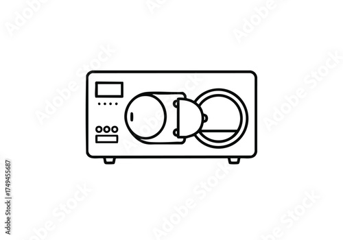 Minimalist line art of a vintage film developing tank offers a classic and nostalgic feel for photography enthusiasts and creative projects needing retro charm