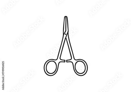 Detailed outline of hemostatic forceps for medical diagrams and instructional guides, promoting precision and accuracy in surgical illustrations