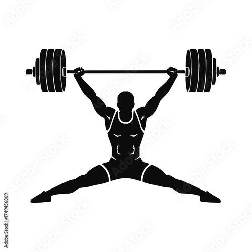 Weightlifter Silhouette Performing Snatch Power and Strength Training Illustration