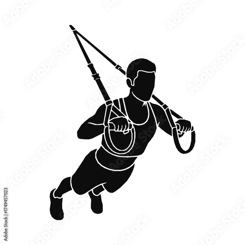 Man Exercising with Suspension Straps Fitness Training