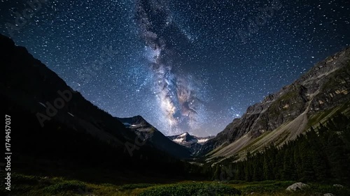 Night sky over mountain range reveals cosmic wonders of the milky way
