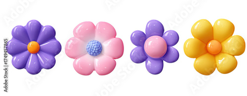 3D render of colorful balloon flowers. Perfect for greeting cards, posters, or children’s party designs.