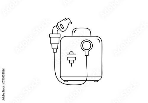 Modern nebulizer medical device in minimalist outline style, perfect for healthcare and wellness content creation.