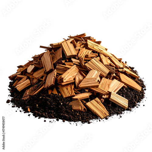 Wallpaper Mural Pile of light-brown wood chips atop dark, crumbly soil, with a stark black background Torontodigital.ca