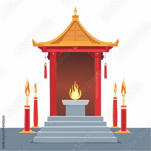 Chinese temple altar with flame and candles