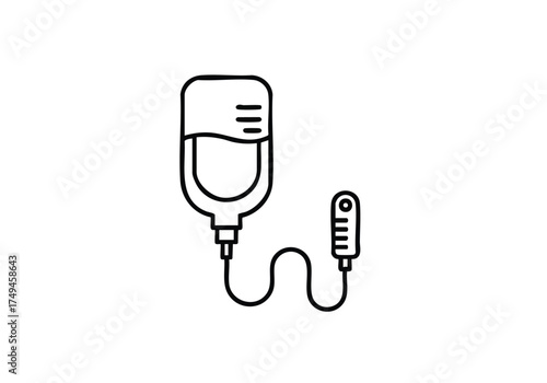 Modern medical infusion bag and drip line graphic symbolizing healthcare, treatment, and patient care with clean, simple design