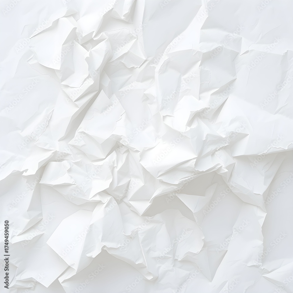 Obraz premium Close-up of crumpled white paper, showing texture and abstract shapes, creating a pattern.