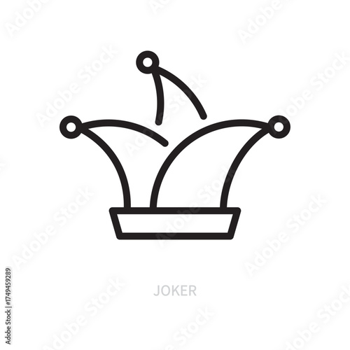 Joker hat line icon, symbol. Casino, poker, gambling game concept. Isolated on a white background. Flat design. Editable stroke. Vector illustration.