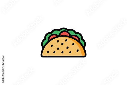 Colorful cartoon taco illustration with detailed fillings and a black outline silhouette