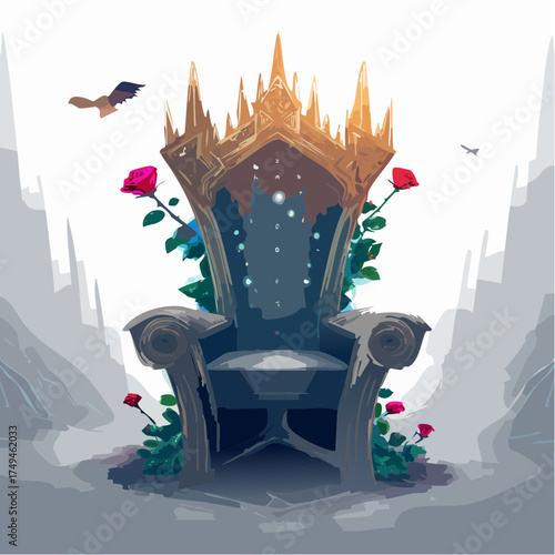 Dark throne adorned with red roses