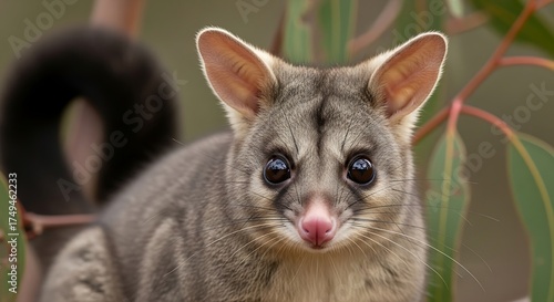 Close-up of a Cute Common Brushtail Possum in Australia.