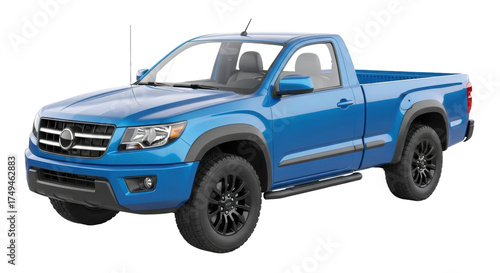 Isolated Pickup Truck in Blue, Side View, Automobile Transport, Trucking Vehicle, Automotive